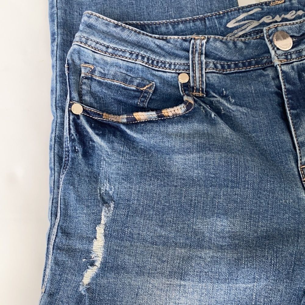 Seven 7 Ankle Straight Step Hem Distressed Stretch Mid -Rise‎ Jeans Blue 8 - Picture 6 of 16